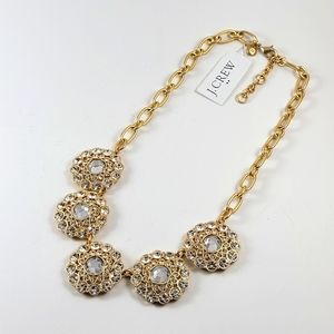 J.Crew Gold Polished Clear Crystals Starburst With Chain Link Necklace